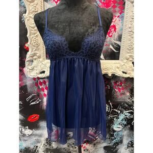 VICTORIA'S SECRET DARK BLUE LACE MESH CHEMISE